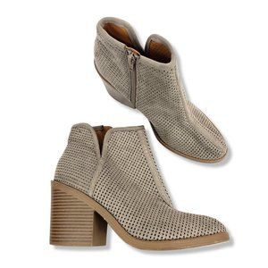 Soda Taupe Perforated Faux Suede Heeled Ankle Booties Size 8